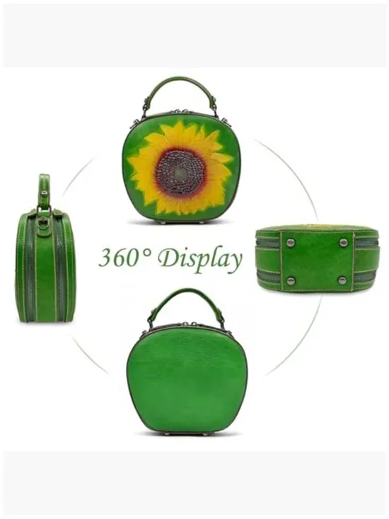 Vintage Genuine Leather Crossbody Bag with Sunflower Embossed Design - Picture 4 of 7